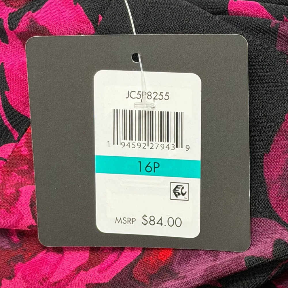 NWT Jessica Howard Black Pink Floral Bell Sleeve Sheath Cocktail Dress Size 16P - Picture 8 of 10